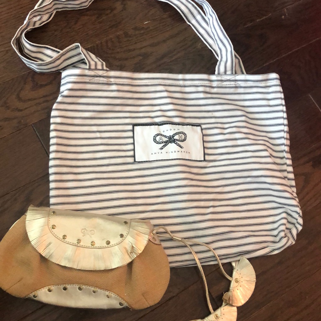 London Anya Hindmarch Burlap/Leather Clutch & Tote